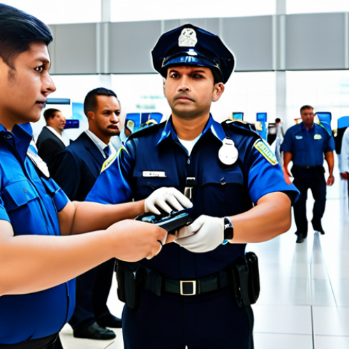 Home 17 A professional airport security checkpoint bustling with diverse, fully clothed travelers in modest, appropriate attire and uniformed security personnel. Advanced biometric scanners and high-resolution cameras are visible, ensuring a smooth and secure process in a clean, modern airport terminal. The scene depicts efficient operations and a sense of safety, with perfect anatomy, correct proportions, well-formed hands, proper finger count, and a natural pose for all subjects. This image is safe for work, appropriate content, and family-friendly, rendered with professional photography and high quality.