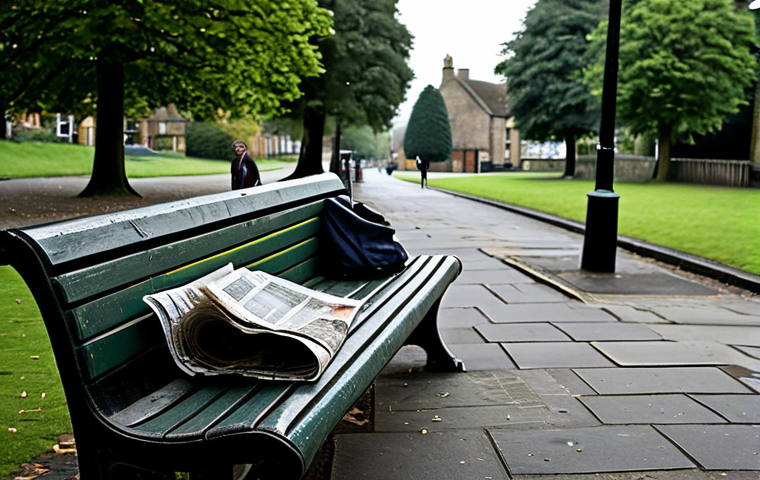 **
"A quiet street in Salisbury, England, overcast day. Focus on a park bench with discarded newspaper nearby. Subtle details hinting at unease: slightly blurred figures in the distance, a discarded glove. Safe for work, appropriate content, fully clothed figures, realistic style, high detail, cinematic lighting, professional photography, modern."
**
