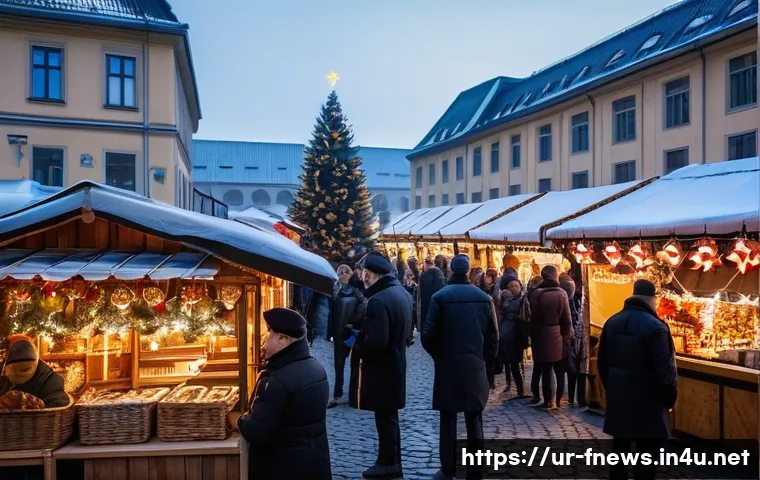 독일 베를린 크리스마스 시장 테러 사건 - A bustling Christmas market scene in Berlin during the evening, illuminated by warm festive lights s...