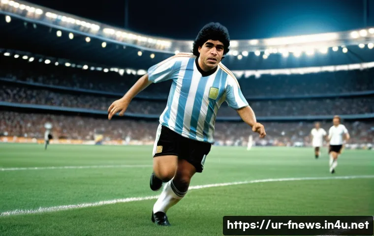 아르헨티나 디에고 마라도나 사망 사건 - A dynamic and detailed portrait of Diego Maradona in his iconic Argentina national football team jer...