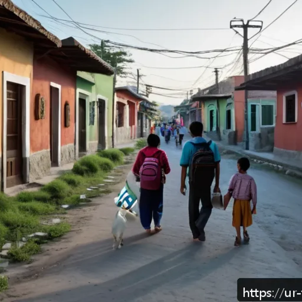 멕시코 아요치나파 실종 사건 - A detailed street scene in Ayuchina, Mexico, showing local families walking cautiously at dusk with ...